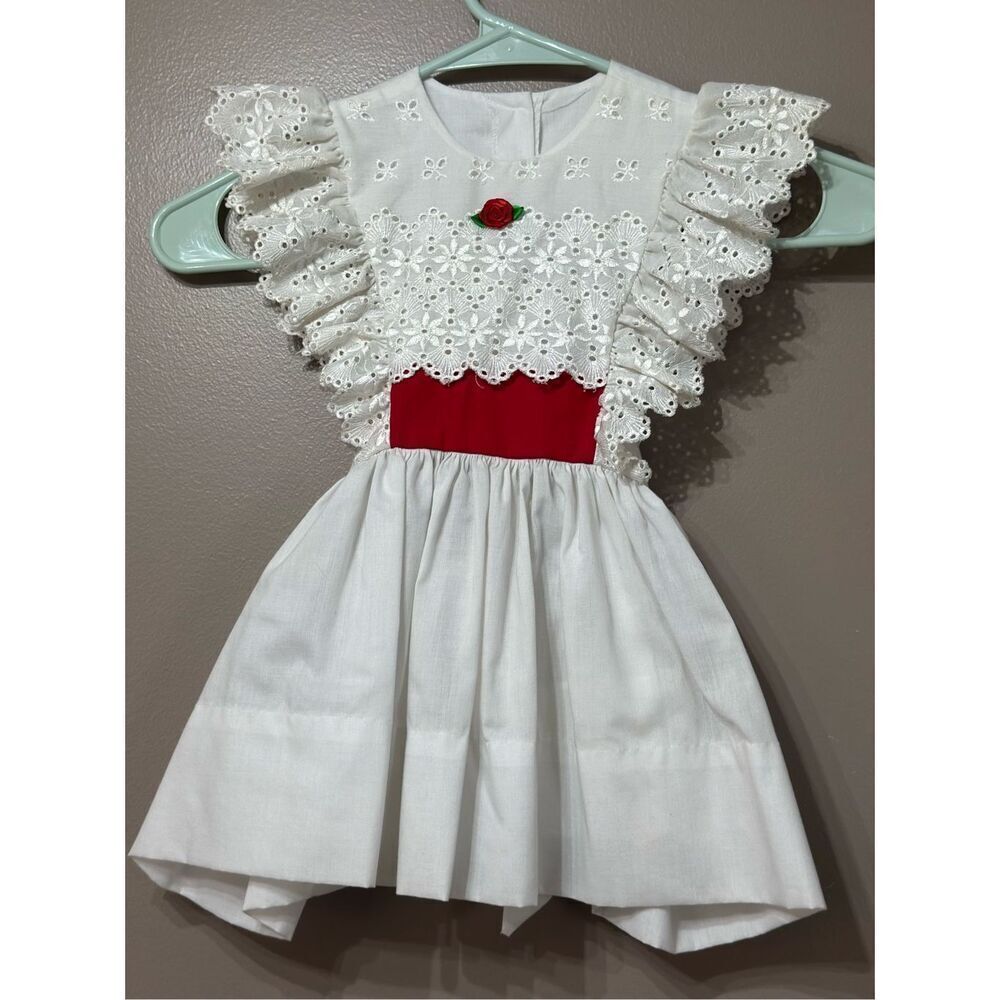Vintage Debut Cottagecore White Embroidered Rose Detail Toddler Dress 3T